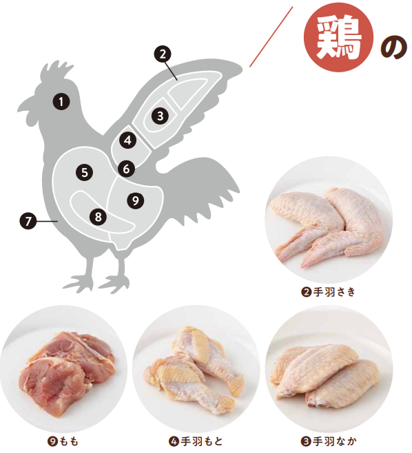 手羽もと、手羽先、もも
