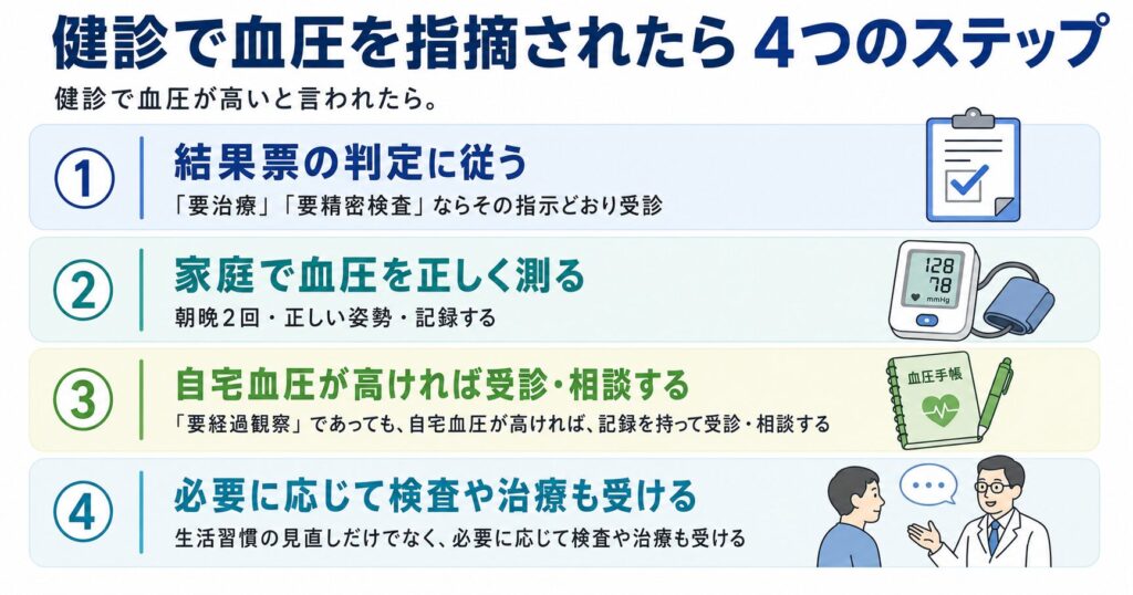 血圧高値指摘後の対処インフォグラフィック